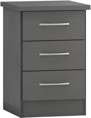 Kelsey Stores Nevada 3 Drawer Bedside Cabinet Chest Side Table Storage Unit (3D Grey Effect)