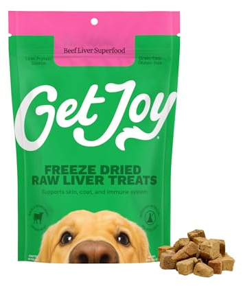 Get Joy Freeze Dried 100% Beef Liver Dog Treats, 4oz | Single Ingredient Organ Meat, High Protein Raw Dog Food Topper, Snack & Training Rewards | Grain Free, Gluten Free, Filler Free