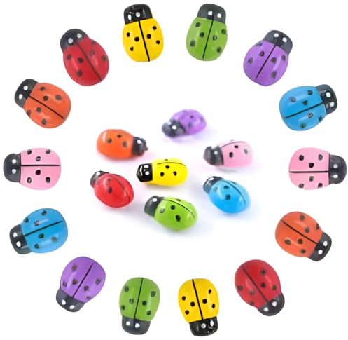 JOY STORE 80 Stück selbstklebende Marienkäfer in 4 verschiedenen Farben. Dekorative Marienkäfer für Rot, Grün, Hellblau und Rosa.