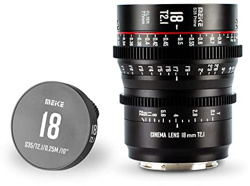 MEKE Lente de cine de enfoque manual T2.1 Super 35 Prime de 18 mm para cámara Cine con montura EF compatible con C200 C300 II, RED Komodo, BMPCC 6K, Z CAM E2-S6 BMPCC6K Pro