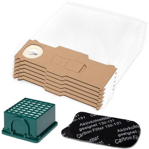 PRIMEBAG - 6 Staubsaugerbeutel und Filter-Set kompatibel für Vorwerk Kobold 130 und 131 VK130 VK131 mit EB350 oder EB351 Elektrobürste - Filtertüten aus mehrlagigem Vlies - Bestleistung beim Saugen