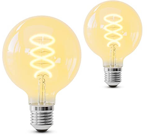 SSC-LUXon 2 Stück LUBI Design Retro LED Glühbirne E27 Globe mit Vintage Filament - Leuchtmittel dimmbar 3W extra warmweiß Ambiente