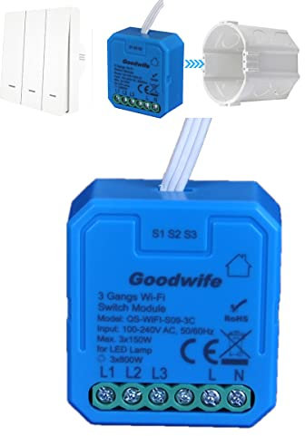 Interruptor WiFi 5A, tuya App Smart 3 Gang Módulo Temporizador, Interruptor Inteligente Mando a Distancia Compatible con Alexa Echo y Google Home, Relé (S09 3C)