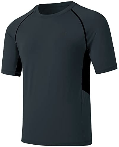 Huayuzh Herren Rashguard T-Shirt Schwimm Shirt Schnelltrocknend Leicht Atmungsaktiv Surfen Angeln Wandern Shortsleeve Top Charcoal Grey L