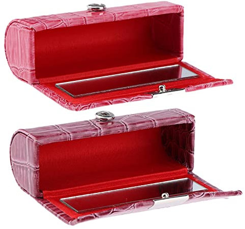perfk Custodia per Rossetto in Pelle Donna Da Donna 2 Pezzi con Rettangolo Porta Rossetto a Specchio per Borsa Da Viaggio, Pasta di Fagioli Rosa Rossa