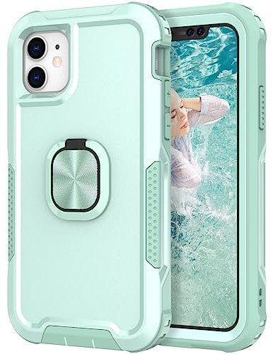 Knoowcase for iPhone 11 Case Shockproof iPhone 11 Phone Case with Ring Military Grade Full Protective TPU Bumper Hard PC Back Cover Built-in Magnetic Kickstand Car Mount Case, Green