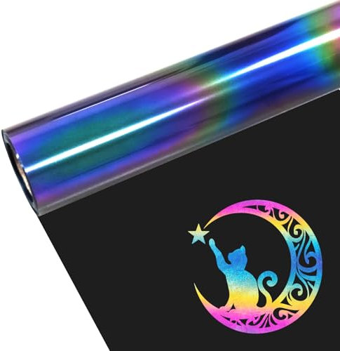 FORBELL Plotterfolie Textil, 30,5cm × 1,5m Reflektierend Regenbogen Transferfolie Textil, Textil Bügeltransferfolie (Reflektierend Regenbogen, 30,5cm×1,5m)
