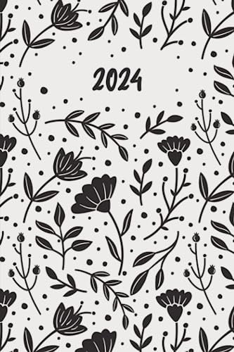 Kalender 2024: Kompakter Jahresplaner Wochenübersicht | A5 | Januar bis Dezember | Ferien, Feiertagen Monatsübersicht und vieles mehr | Organizer und ... für 1 Jahr | Blumenzauber Schwarz und Weiß