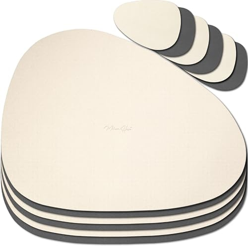 Mahewa® 6er Set Premium Tischset aus Kunstleder - Platzset abwaschbar und wasserdicht - Platzdeckchen Telleruntersetzer in Lederoptik (Dunkelgrau/Creme, Oval)