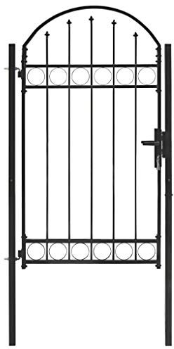 Homgoday Steel Arch Fence Gate 100 x 175 cm, Black, Outdoor Garden Gate, Outdoor Fence Gate, Yard Fence