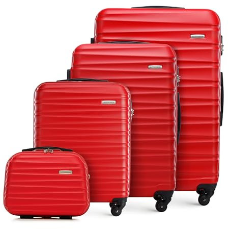 WITTCHEN Reisekoffer 4er Koffer-Set Rollkoffer Trolley Handgepäck Gepäck Reisekoffer Set Hartschale aus ABS 4 Spinner-Rollen Zahlenschloss Groove Line rot Lufthansa/Eurowings/Ryanair/Condor