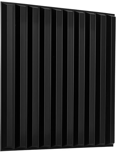 NOVECRAFTO Fluted Line Effect 3D Wall Panels - Pack of 6 Sheets 16.15 sq ft (1.5 sqm) - Decorative Cladding Panel Size 19.6x19.6 (50x50cm) - PVC Wall Panelling Fluted Line Design in Matte Black