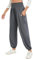 Famulily Bequeme Hose für Damen Frauen Oversized Smocked High Rise Palazzo Harem Jogger mit Taschen Dunkelgrau XXL