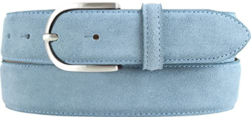 BELTINGER Damen-Gürtel aus Veloursleder 3,5 cm | Velour-Ledergürtel für Damen 35mm | Wildleder-Gürtel mit runder Gürtelschließe | Jeansblau 115cm