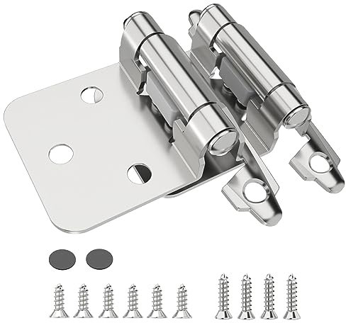 Chibery 1/2 Overlay Cabinet Hinges, 2 Pack Self Closing Flush Mount Hinges with Door Bumper, Variable Decorative Hardware for Bathroom, Furniture, Kitchen Cabinet Doors, Satin Nickel