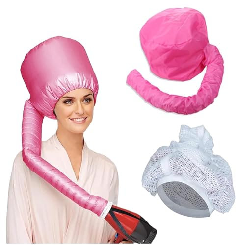 2PCS Net Plopping Cap For Drying Curly Hair,Net Plopping Bonnet Hair Cap With Drawstring,Reusable Hair Heating Cap,Adjustable Dryer Bonnet Gift for Women Girls (White+Pink)