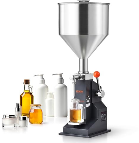 VEVOR 5–100 ml Abfüllmaschine Manuell Flüssigkeitsabfüllmaschine aus lebensmittelechtem Edelstahl 304 Silikon PTFE Filling Machine Inkl. zwei Düsen 4 mm /8 mm ideal zum Abfüllen von Honig Öl Essenz