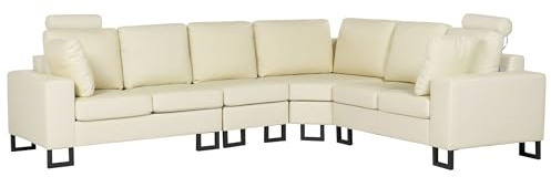 Beliani 6-Sitzer Ecksofa L-Form Leder Hellbeige Links Kopfstützen verstellbar Stockholm II