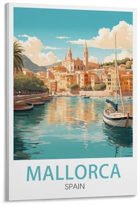 LHJOIUN Mallorca Spanien Vintage Reiseposter 20 x 30 cm Kunstdruck auf Leinwand für Wohnzimmer, Schlafzimmer, Heimdekoration, moderne Kunst