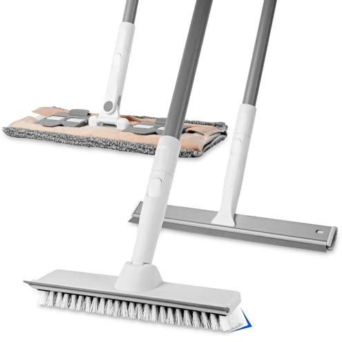 Kihhvlo 3 in 1 Reinigungsset mit Abnehmbarem Langem Griff, 15-132cm, Schrubber, Boden-Scheuerbürste, Reinigungsmopp für Badezimmer/Badewanne/Küche/WC Wand/Glas Baseboard/Fliesen