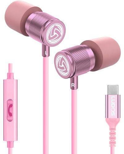 Ludos Ultra Auriculares USB C con Micrófono, Garantía de 5 años, Auriculares Tipo C con Cable para iPhone 16 15 Pro MAX Plus Samsung Galaxy S24 S23 S22 Ultra S21 FE S20 A53 A54, iPad Pro 2022 iPad