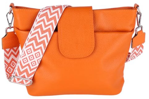 MIRROSI® Umhängetasche Damen, Echtleder, Made in Italy, BOHO Style30x24,50x9cm (BXHXT) viel Stauraum, Handtasche, Brusttasche, Crossbody Bag (1 Tasche & 2 Gurte) (Orange (BOHO))