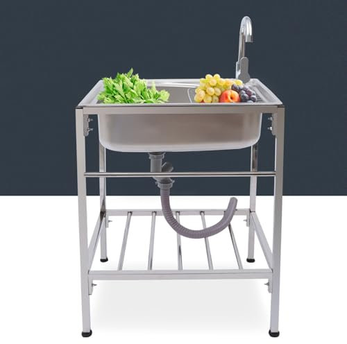Lavabo mobile en acier inoxydable - Lavabo autonome avec robinet - 75 x 60 cm