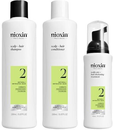 NIOXIN Kit del Sistema 2 - Cuidado del Cuero Cabelludo - Cabello Natural Debilitamiento Avanzado - Champú, Acondicionador, Tratamiento (300+300+150ml)