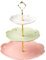YBK Tech 3-Tier Porcelain Serving Stand, Cake Stand with Embossed Lace Pattern - (White+Green+Pink, Gold rod)