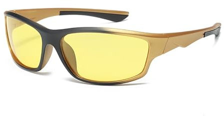 Long Keeper Nachtsichtbrille Polarisierende zum Autofahren Herren Damen Gelb zum Laufen, Radfahren, Angeln, Fahren Sportbrille (GelbBeineGelbObjektiv)