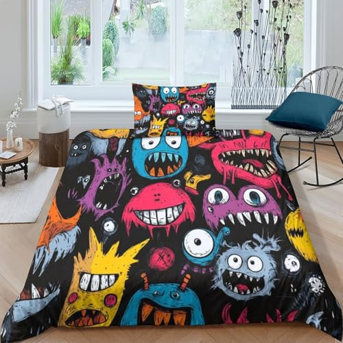ZYGAOKDD Bettbezug-Set Mit Kissenbezug Cartoon Monster Bettbezug, 3D-Bettwäsche-Set Für Kinder, Mädchen, Teenager Single(135x200cm)