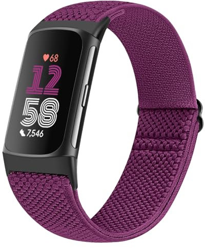 Runostrich Elastisches Nylon Armband Kompatibel mit Fitbit Charge 6/Charge 5 für Damen Herren, Dehnbar Sportlich Loop Weich Armband Zubehör