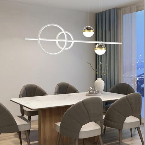 Moderne LED Pendelleuchte esszimmer dimmbar hängelampe esstisch schwarz, Moderne Linear design Hängeleuchte mit Fernbedienung, Esstischlampe hängend Höhenverstellbar für Küche büro (Weiß, 80 cm)