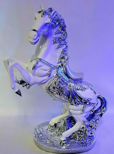 JAYOGLA Italian Style Horse Fole Romany Gypsy China Ornament, Ceramic (White+Silver, 44cm)
