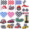 20pcs Black White Checkered Square F1 Racing Patches Cycle Race Car Heart Flag Checker Iron on Embroidery Patch Tactical Sewing Appliques for Clothing Jeans Jacket Backpack Hat Crafts Decor