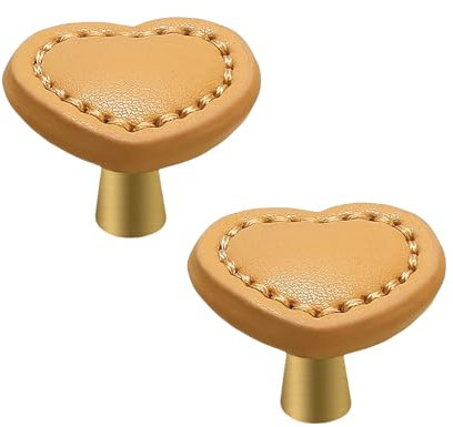 Zinklegierung + Leder Herz-Stil Möbelknöpfe Schubladengriffe Küchengriff Möbelgriffe Küchenschränkegriffe Türgriffe Kleiderschrank Schrankgriffe 2 Stück (Khaki)