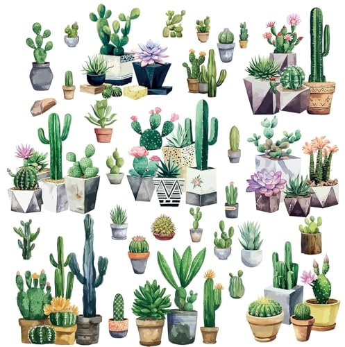 CRASPIRE 8 Sheets 8 Styles Cactus Window Stickers Potted Plants Window Clings Tropical Botanical Summer Succulent Green Plant PVC Removable Window Decor Glass Decals for Bedroom Nursery Living Room