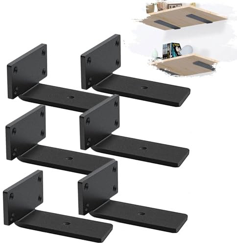 MLOQI Lot de 6 Equerre Etagere Murale, équerre Industrielle,Equerre Charge Lourde,5 mm D'épaisseur, Support Invisible étagère Murale avec Vis (Noir 10 cm)