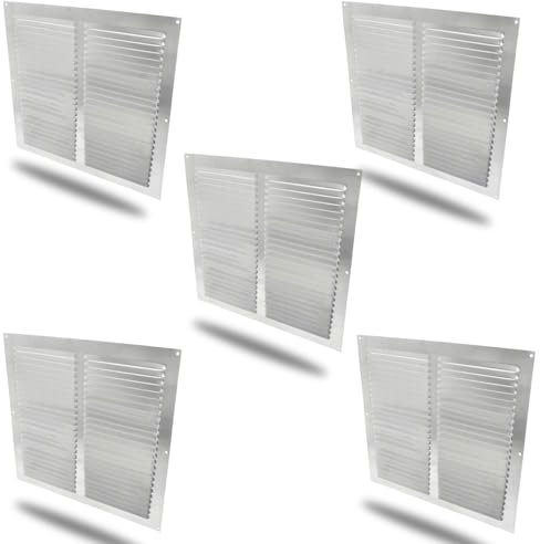 Amig - Confezione da 5 Griglia Quadrata in Alluminio, Griglie di ventilazione per uscita d'aria, Ideale per tetto di cucina e bagno, Misure: 300 x 300 mm, Colore: Argento