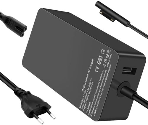 65W Chargeur Surface, 15V 4A Chargeur Microsoft Surface pour Surface Laptop 7/6/5/4/3/2, Surface Go 4/3/2/1, Surface Book 3/2/1, Surface Laptop Go, Surface Pro 10/9/8/7/7+/6/5/4/3/X, avec Port USB