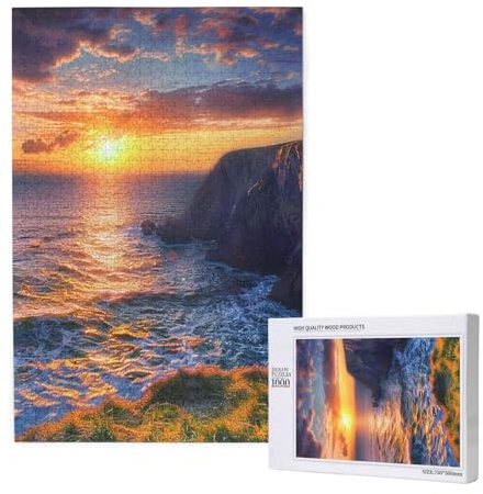1000-Piece Wooden Jigsaw Puzzle for Adults & Families - Ireland Sunset Seascape - Puzzle Artwork for Game Nights, Home Decor, Stress Relief & Brain Training