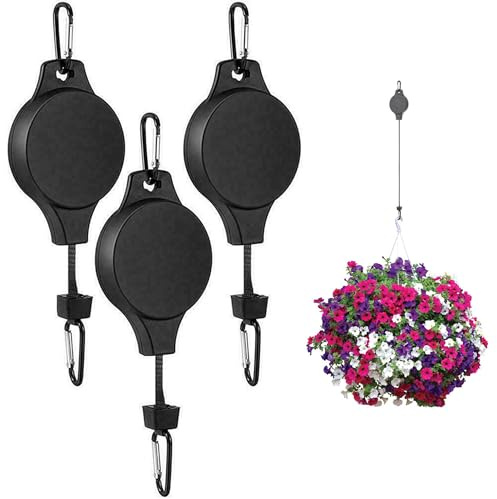 3 StüCk Blumenampel Versenkbaren Haken, Aufhängung Blumenampel, Pflanzenrollen Haken Ampelaufzug, Halte Einziehbare Hochleistungs-Leichter , für HäNgetopf Und Vogelhaus KöRben VogelhäUschen(Schwarz)