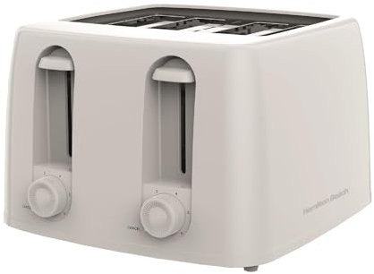 Hamilton Beach Toaster 4 Slice, Essential, 1300W, Plastic, 6 Browning Levels, Removable Crumb Tray, Wide Slots, Compact, Integrated Cord Storage, White - HB4T5032W