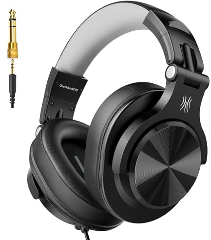 OneOdio Cuffie over-ear cablate A71D, cuffie con microfono da studio, cuffie stereo DJ Hi-Res con design pieghevole, jack da 3,5/6,35 mm per registrazione amplificatore, podcast, mixing, PC, chitarra