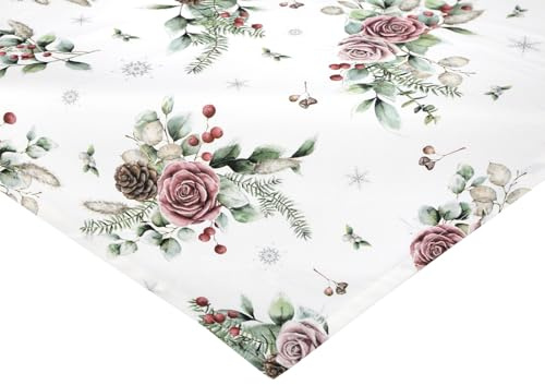 beties - Magie des Winters Collection - Mitteldecke, Tischdecke Frost-Rose mauve 80x80 cm; gefrostete Rosen in Mauve und Rosé aus 100% Baumwolle – elegant, ruhig & winterlich