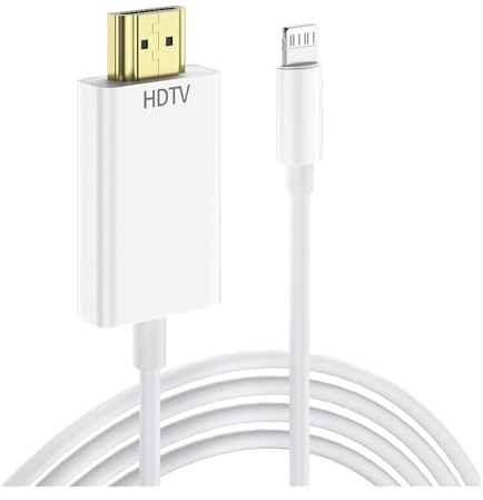 Adaptateur Lightning Vers HDMI HD, Compatible Avec IPhone 14, 13, 12 Et 11, Connexion TVHD, Moniteur, Projecteur, Écran, Audio Synchrone, Câble De 1,8 M.