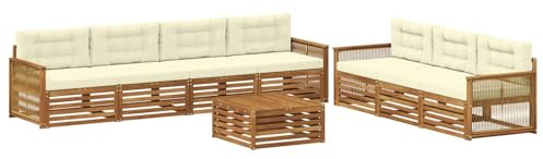 vidaXL Outdoor-Sofagarnitur mit Kissen 8 pcs Natur und Creme, Garten Sofa, modernes Outdoor-Mobiliar, Bequeme Lounge-Ecke für Terrasse und Patio