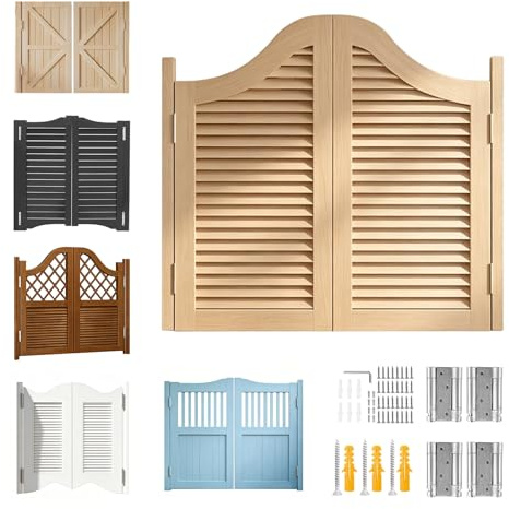 Porte Saloon en Bois avec Charnières Quincaillerie, Porte Battante Double pour Intérieur et Cuisine, Porte de Séparation de Bar, Café, Couloir Entrée, Taille Personnalisable, Style Art Deco