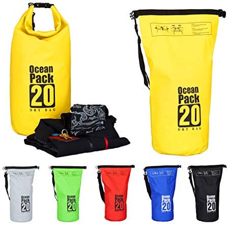 Relaxdays Ocean Pack, 20L, wasserdicht, Packsack, leichter Dry Bag, Trockentasche, Segeln, Ski, Snowboarden, gelb