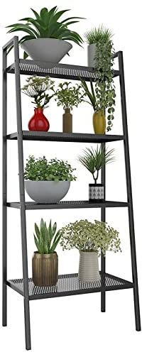 Rapesee Multifunctional Metal 4 Shelf Bookcase, Ladder-Shaped Plant Flower Stand Rack Bookrack Storage Shelves (black)